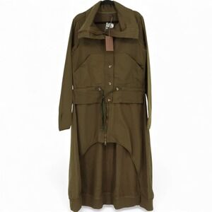 Nicholas K Sly Sweat Size M Military Green Utility Convertible Collar Midi Dress